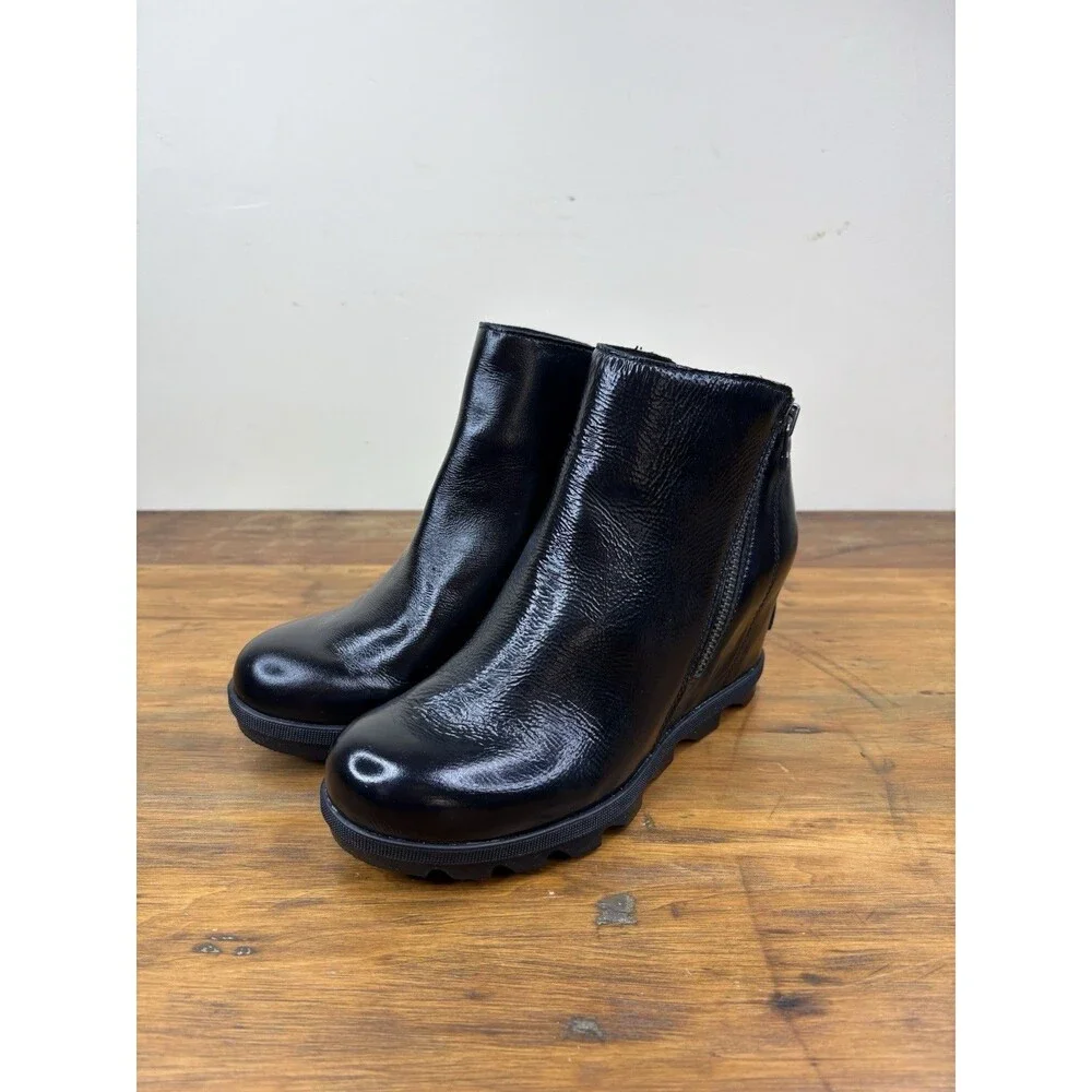 Sorel Joan of Arctic Wedge II Zip Boots 7.5 Womens Black Waterproof Leather